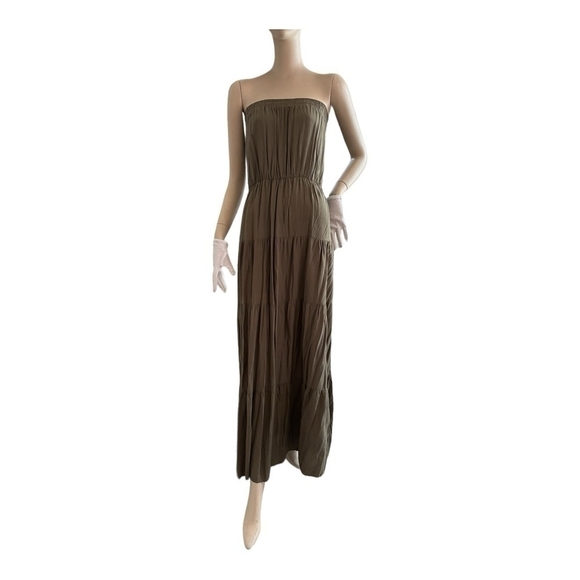 NWT Women Dress AMASOO Military Green Off The Shoulders Dress Rushed Maxi Dress - Picture 4 of 9